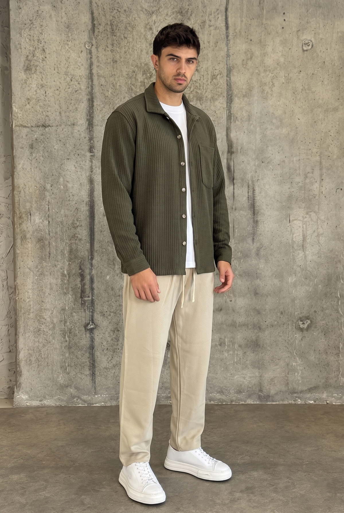 עליונית וואפל קלאסית | Waffle Overshirt (ירוק)