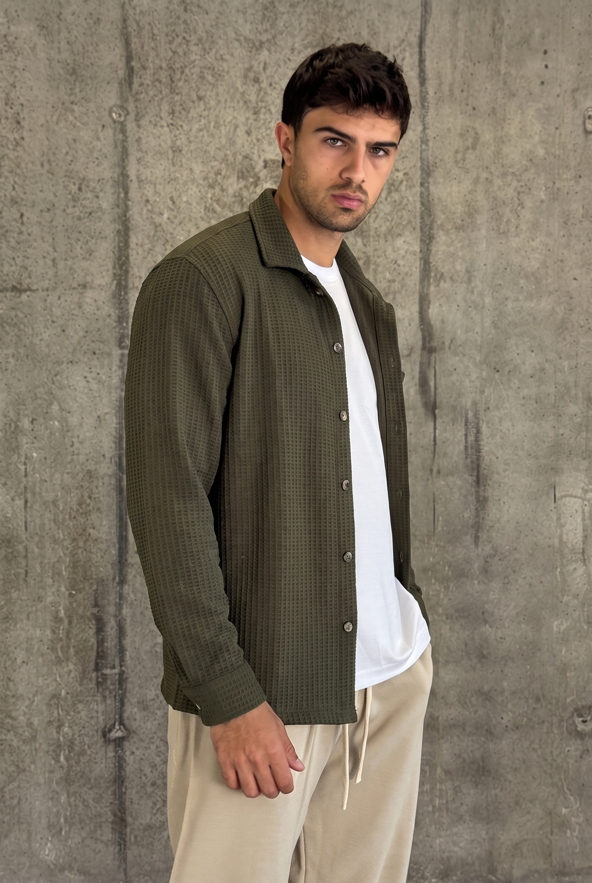 עליונית וואפל קלאסית | Waffle Overshirt (ירוק)