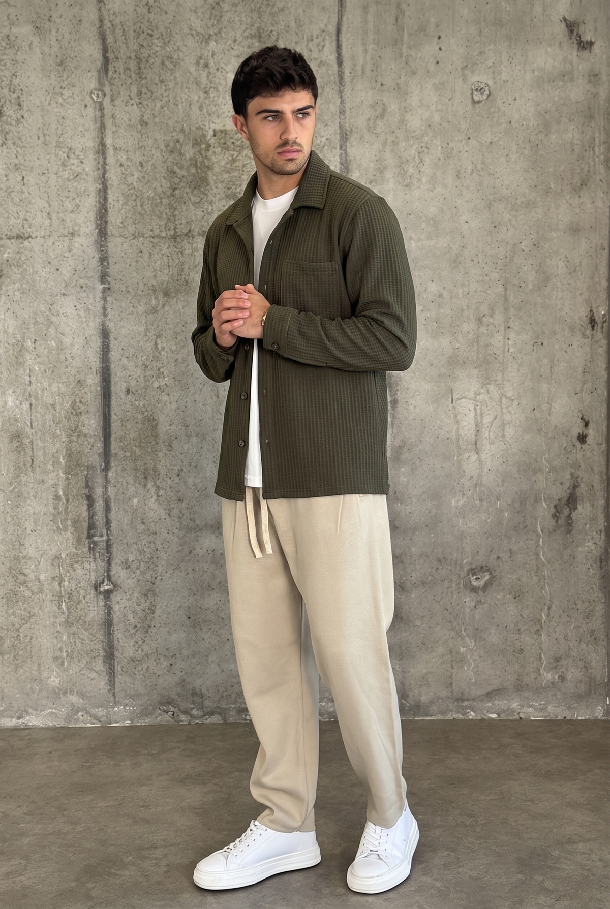 עליונית וואפל קלאסית | Waffle Overshirt (ירוק)
