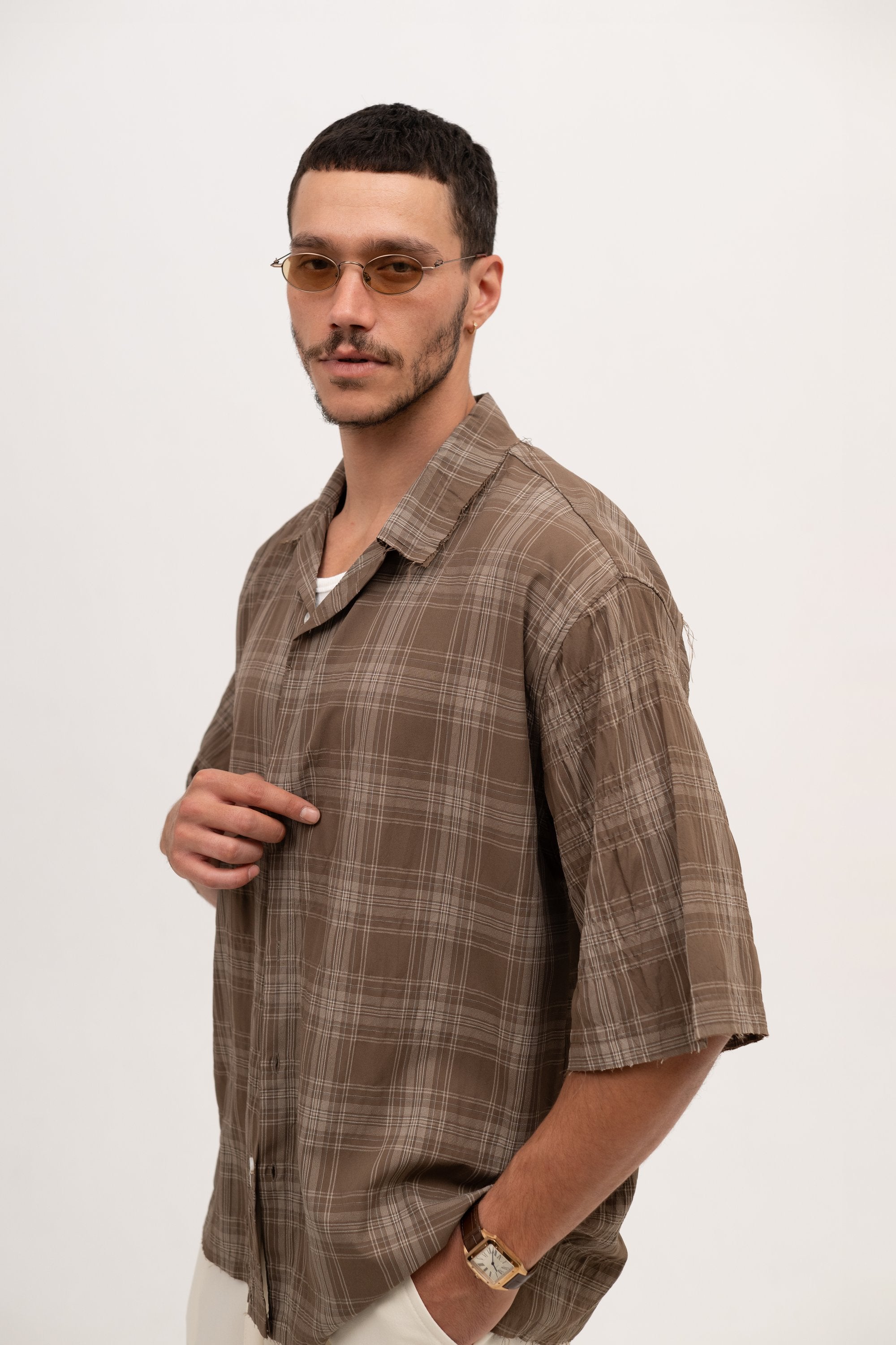 חולצה מכופתרת קצרה – Amalfi (חום)