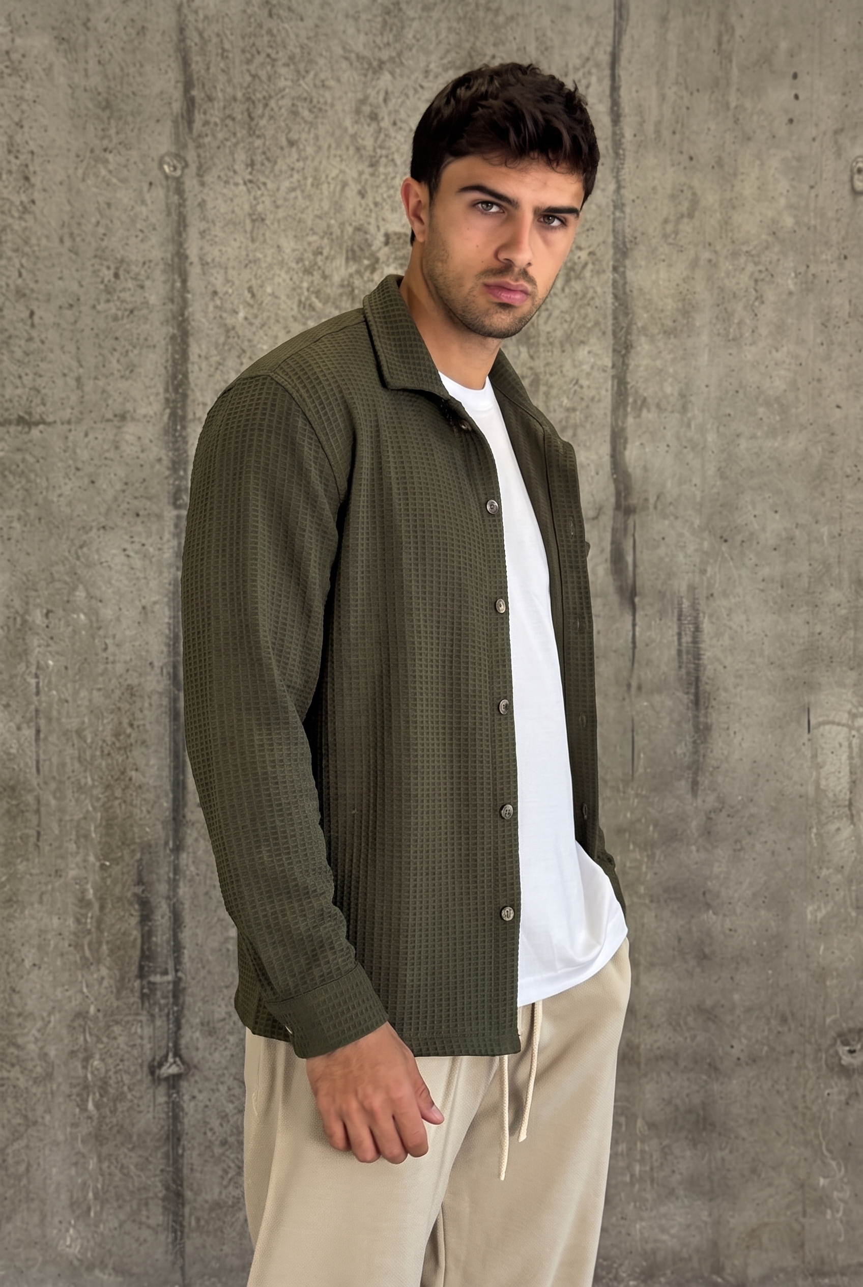 עליונית וואפל קלאסית | Waffle Overshirt (ירוק)