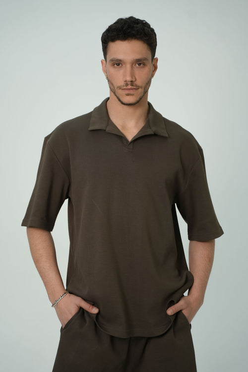 חולצת פולו אוברסייז – Oversize Polo Shirt (חום)