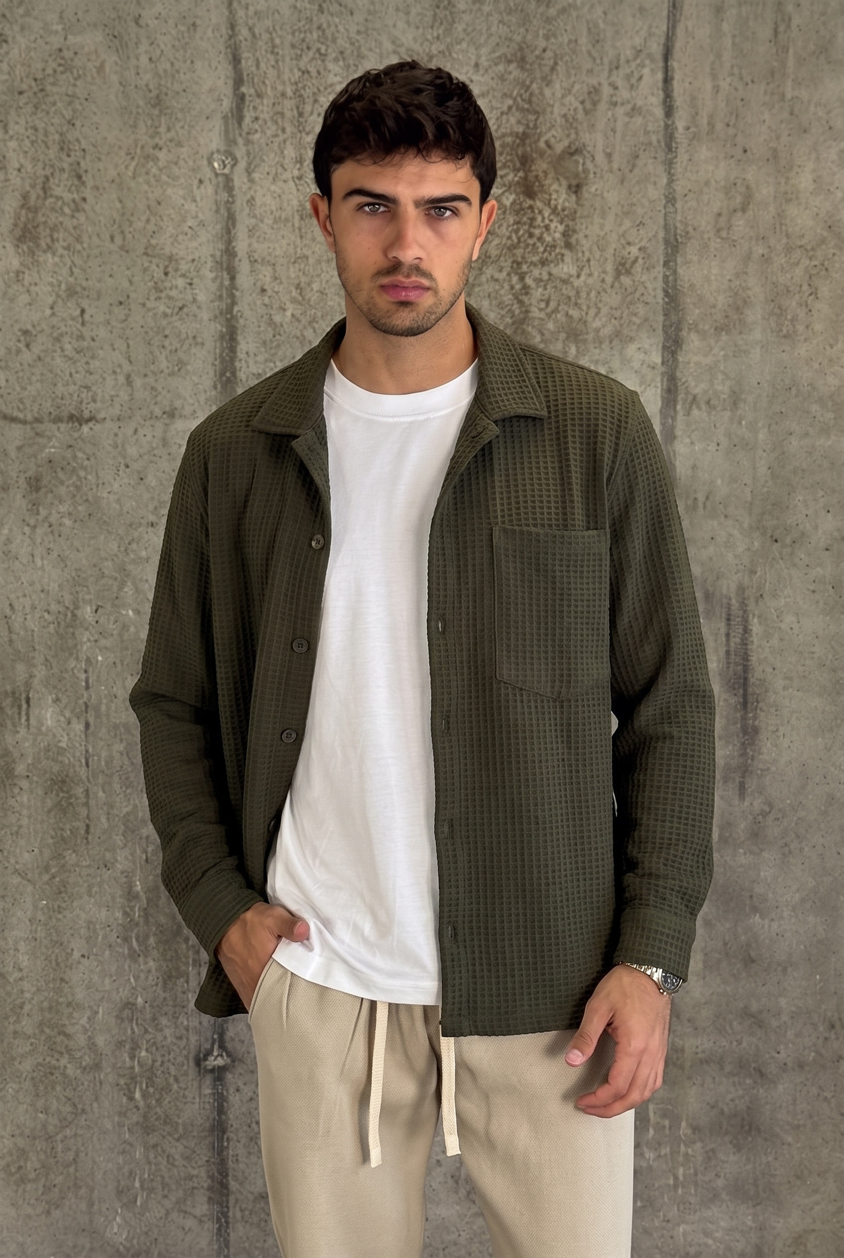 עליונית וואפל קלאסית | Waffle Overshirt (ירוק)