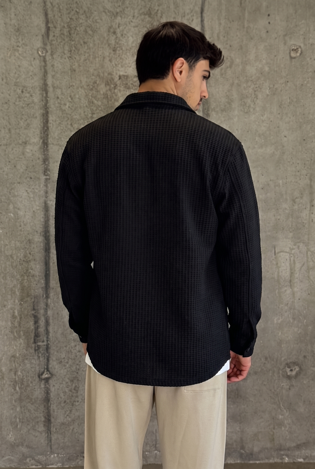 עליונית וואפל קלאסית | Waffle Overshirt (שחור)