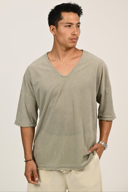 חולצת ריב וי – Rib V-Neck Tee (ירוק)