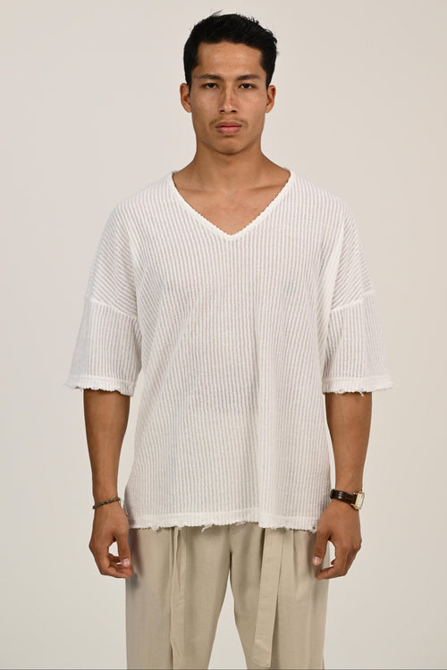 חולצת ריב וי – Rib V-Neck Tee (לבן)
