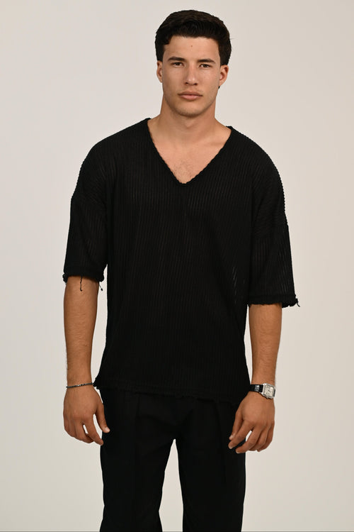 חולצת ריב וי – Rib V-Neck Tee (שחור)