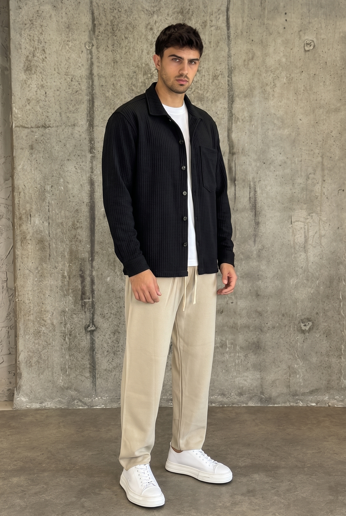עליונית וואפל קלאסית | Waffle Overshirt (שחור)