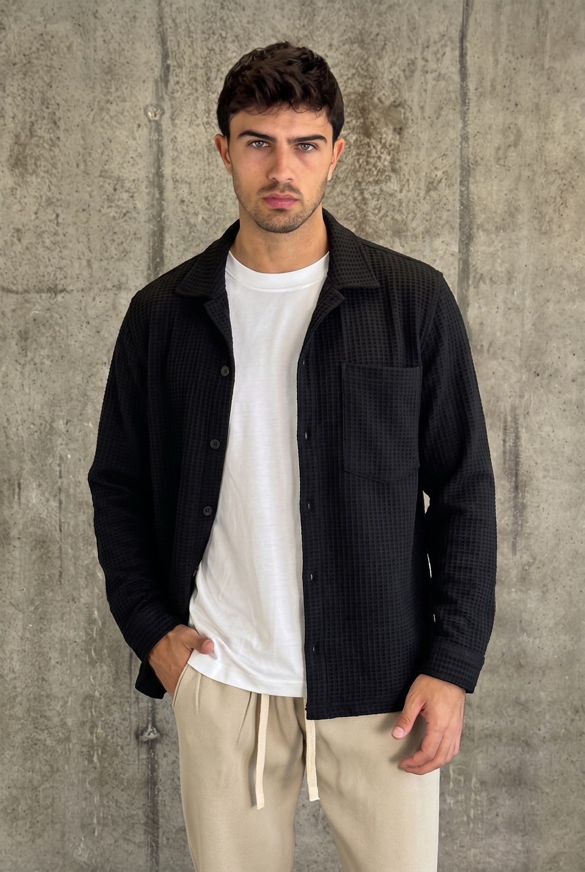 עליונית וואפל קלאסית | Waffle Overshirt (שחור)
