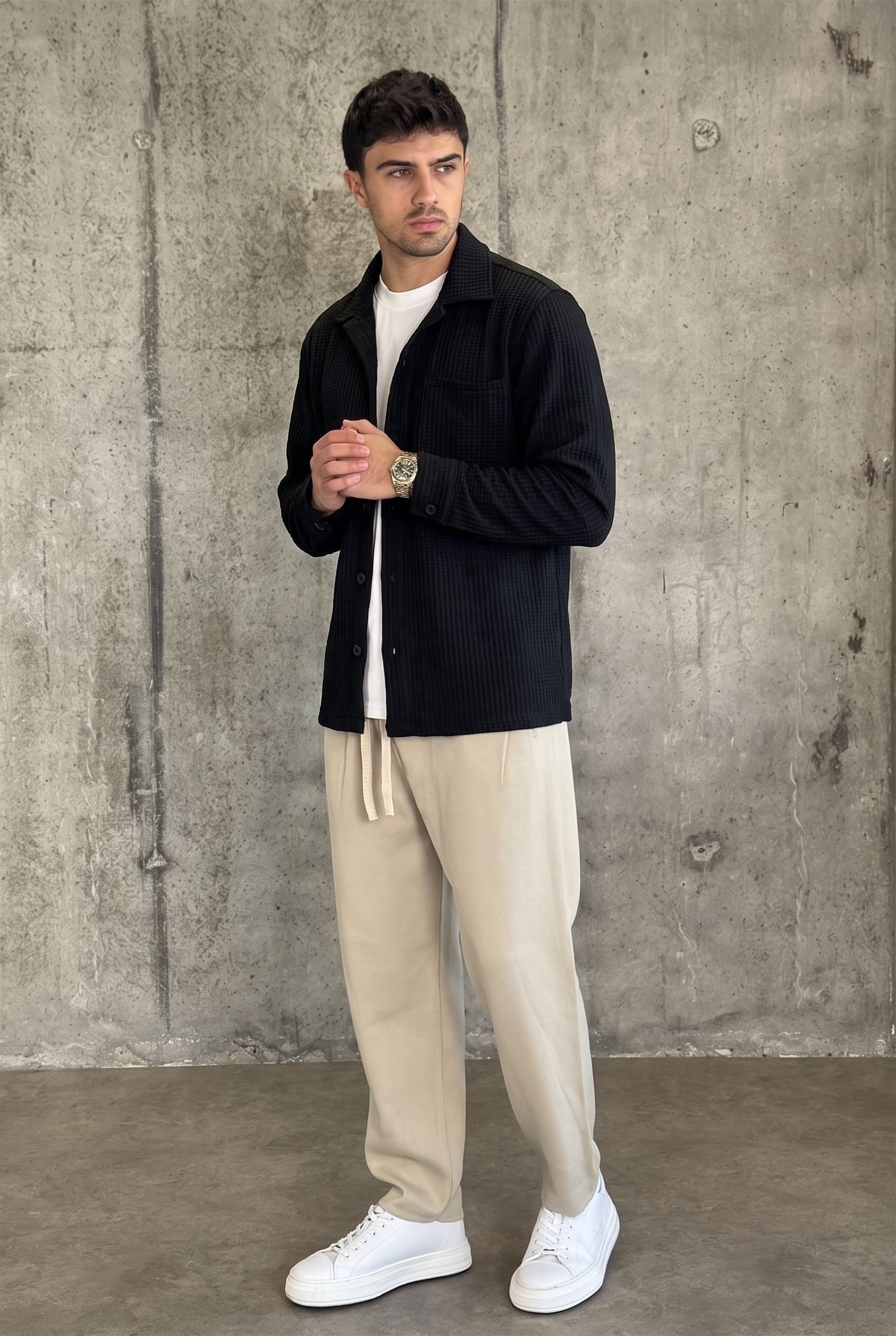 עליונית וואפל קלאסית | Waffle Overshirt (שחור)