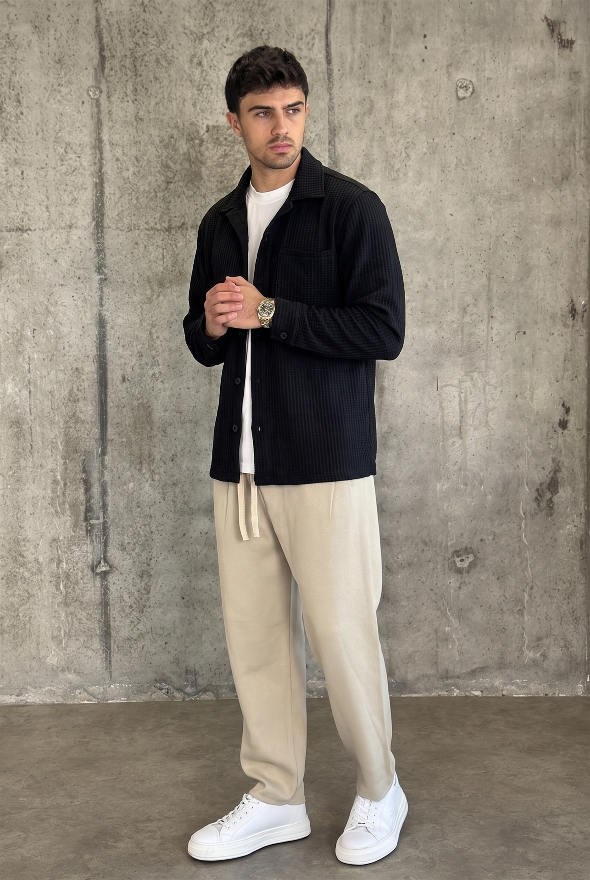 עליונית וואפל קלאסית | Waffle Overshirt (שחור)